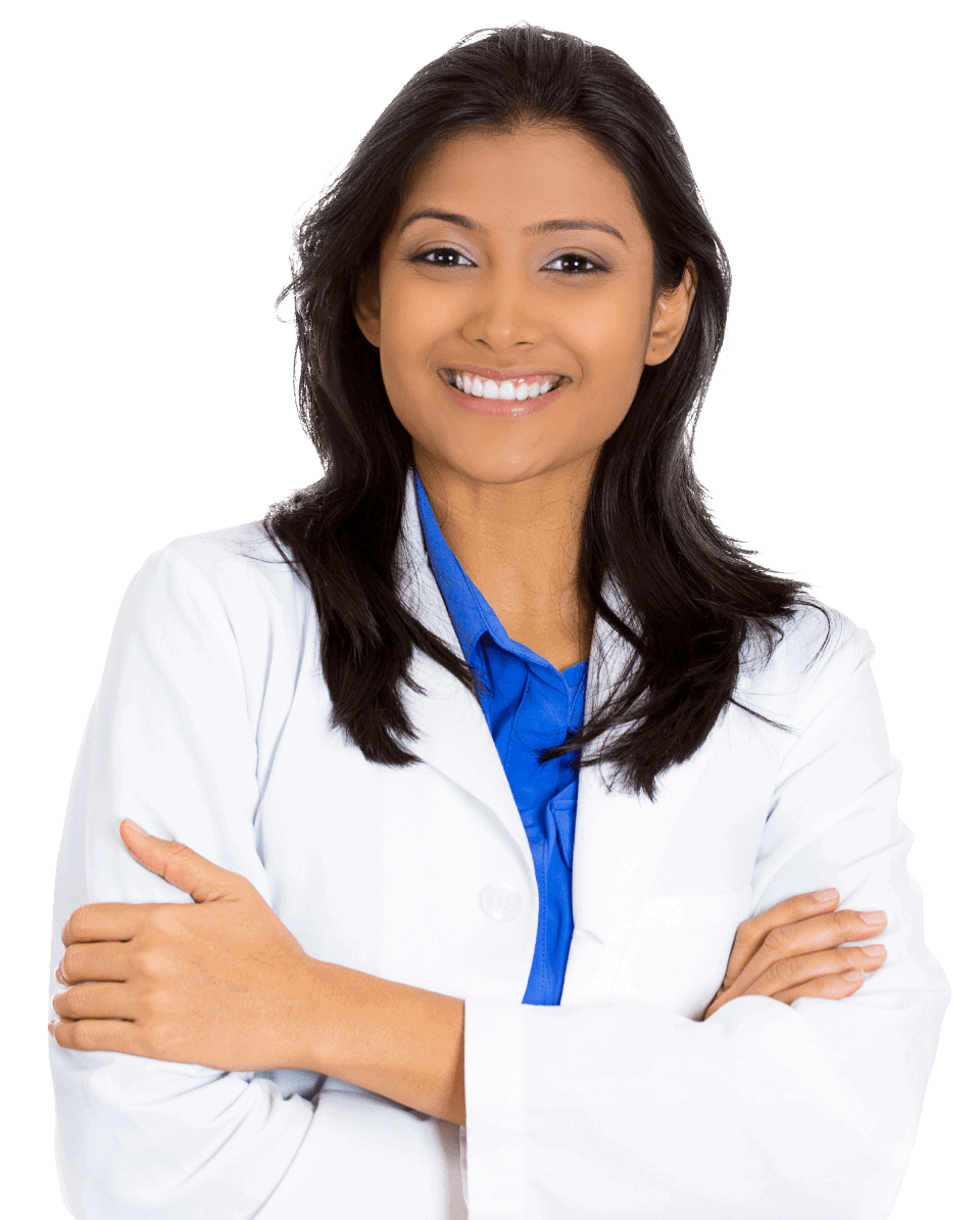 A smiling doctor with her arms crossed