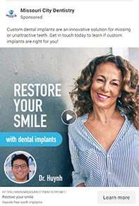 Video ad on Facebook, showing a smiling woman