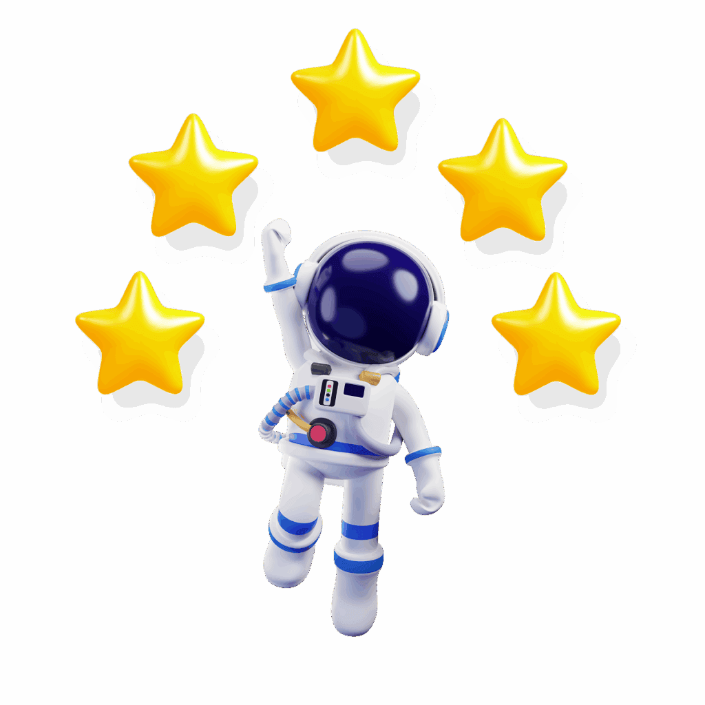 An astronaut surrounded by five stars